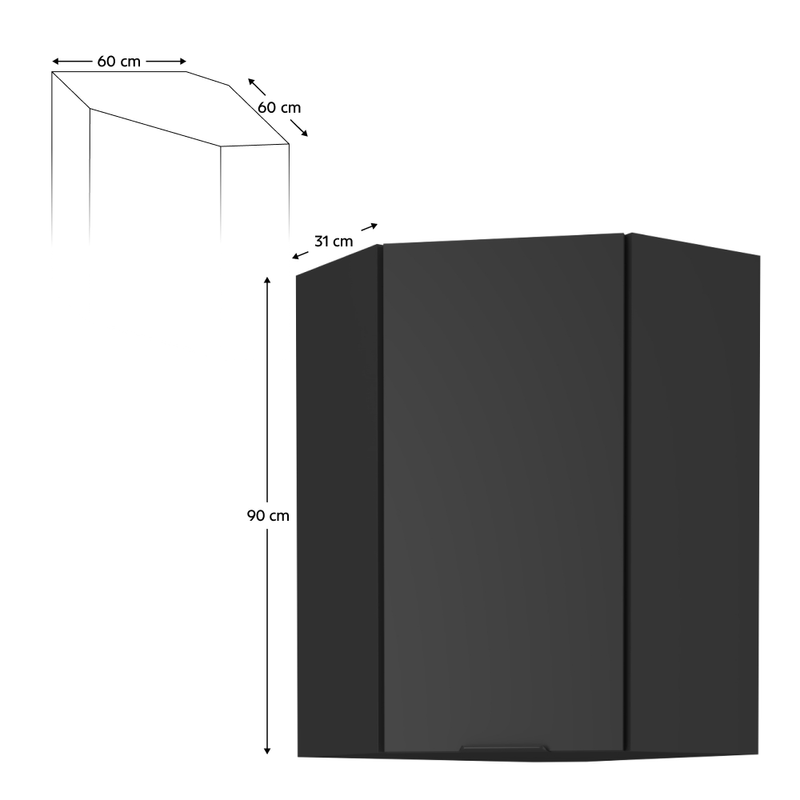 Casa si Gradina - Mobilier - Comode si corpuri - Corpuri bucatarie - Dulap de colt superior, negru, SIBER 60x60 GN-90 1F - Infinity.ro