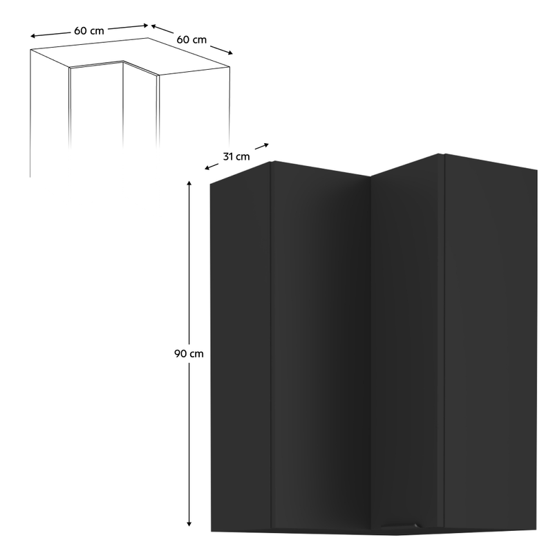 Casa si Gradina - Mobilier - Comode si corpuri - Corpuri bucatarie - Dulap de colt superior, negru, SIBER 60x60 GN-90 2F - Infinity.ro