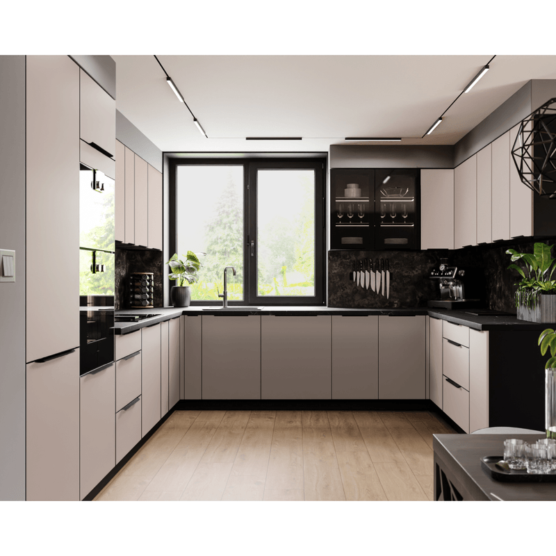 Casa si Gradina - Mobilier - Comode si corpuri - Corpuri bucatarie - Dulap de colt inferior, casmir/negru, ARAKA 90x90 DN 2F BB - Infinity.ro