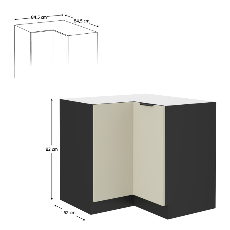 Casa si Gradina - Mobilier - Comode si corpuri - Corpuri bucatarie - Dulap de colt inferior, casmir/negru, ARAKA 90x90 DN 2F BB - Infinity.ro