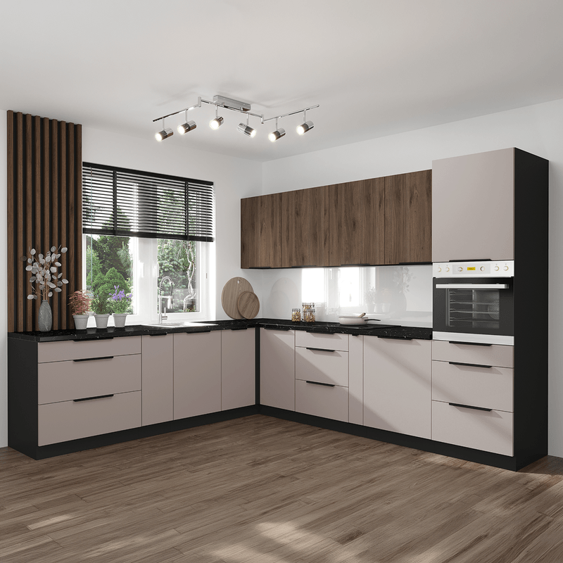 Casa si Gradina - Mobilier - Comode si corpuri - Corpuri bucatarie - Dulap de colt inferior, casmir/negru, ARAKA 90x90 DN 2F BB - Infinity.ro