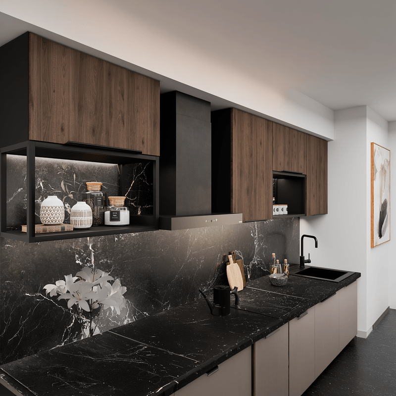 Casa si Gradina - Mobilier - Comode si corpuri - Corpuri bucatarie - Dulap de colt superior, casmir/negru, ARAKA 60x60 GN-72 1F - Infinity.ro