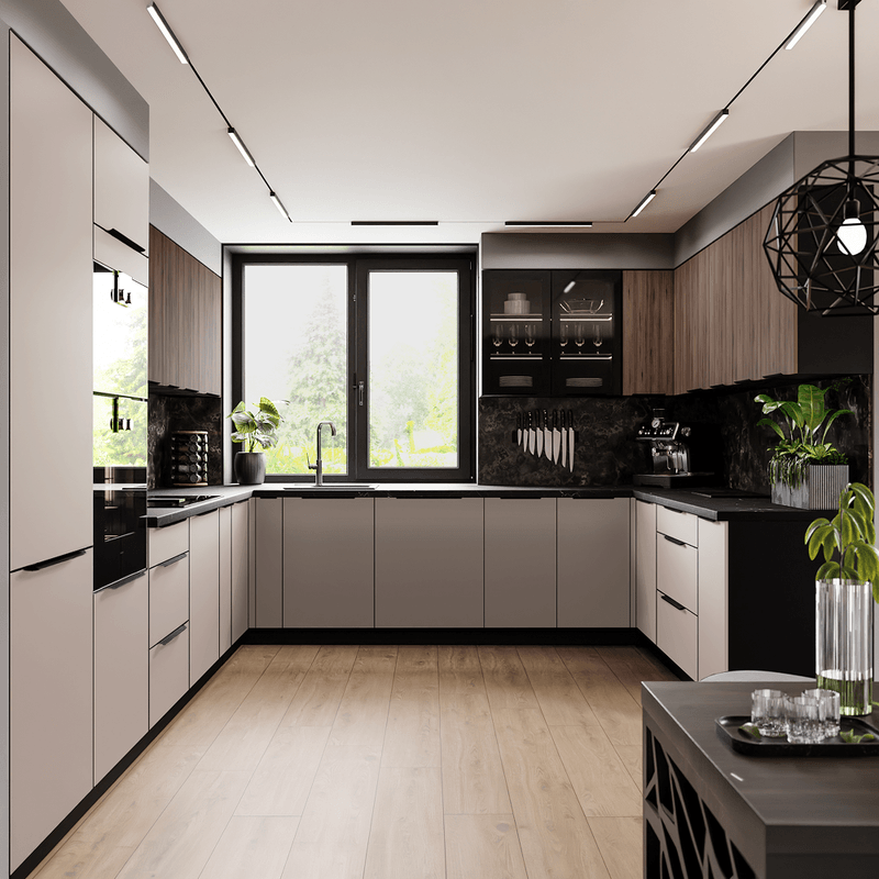 Casa si Gradina - Mobilier - Comode si corpuri - Corpuri bucatarie - Dulap inalt pentru cuptor si cuptor cu microunde, casmir/negru, ARAKA 60 DPM-210 2F - Infinity.ro
