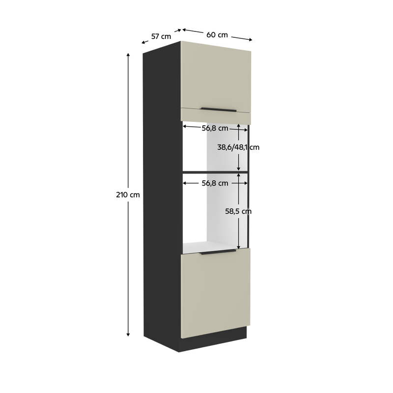 Casa si Gradina - Mobilier - Comode si corpuri - Corpuri bucatarie - Dulap inalt pentru cuptor si cuptor cu microunde, casmir/negru, ARAKA 60 DPM-210 2F - Infinity.ro