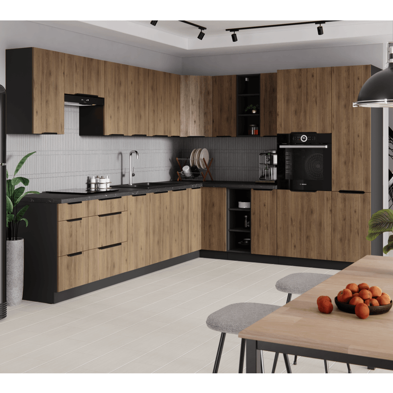 Casa si Gradina - Mobilier - Comode si corpuri - Corpuri bucatarie - Dulap cu rafturi inferioare, negru, ARAKA/MENZO/SIBER 15 D OTW BB - Infinity.ro