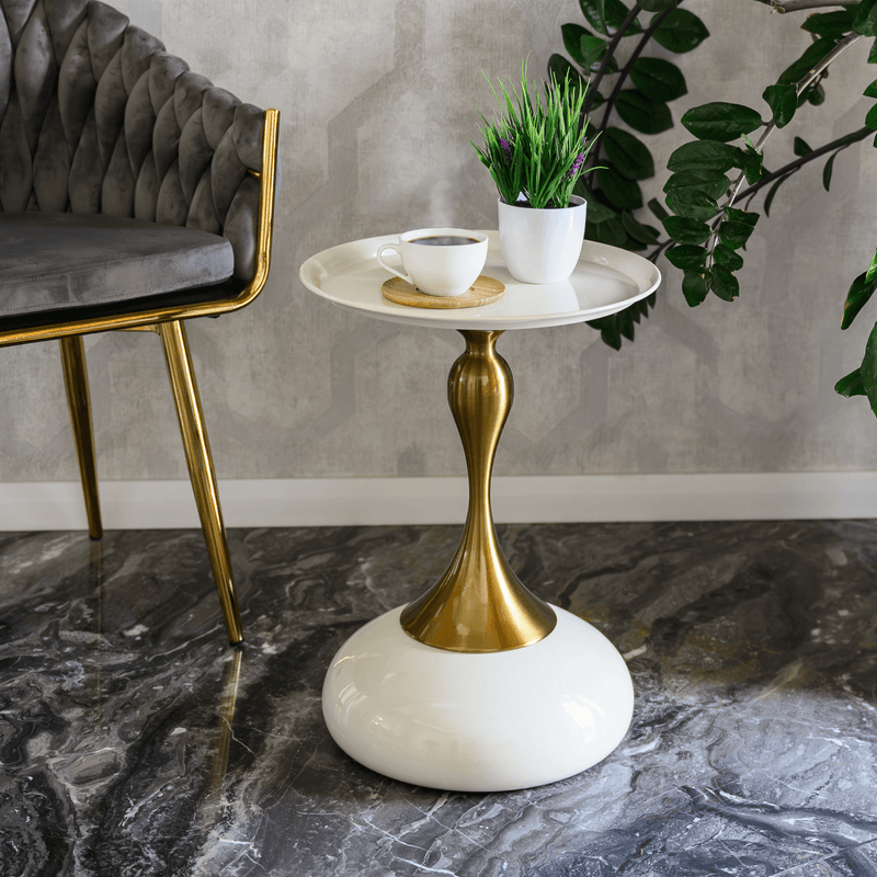 Casa si Gradina - Mobilier - Comode si corpuri - Console - Masuta auxiliara, alb Ivory/auriu, FEJ - Infinity.ro