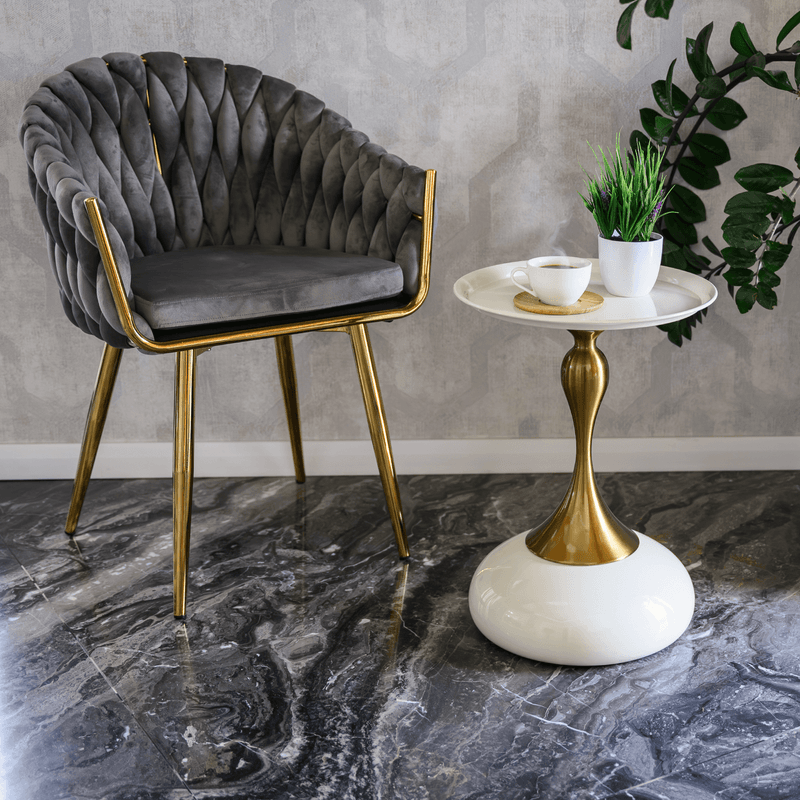 Casa si Gradina - Mobilier - Comode si corpuri - Console - Masuta auxiliara, alb Ivory/auriu, FEJ - Infinity.ro