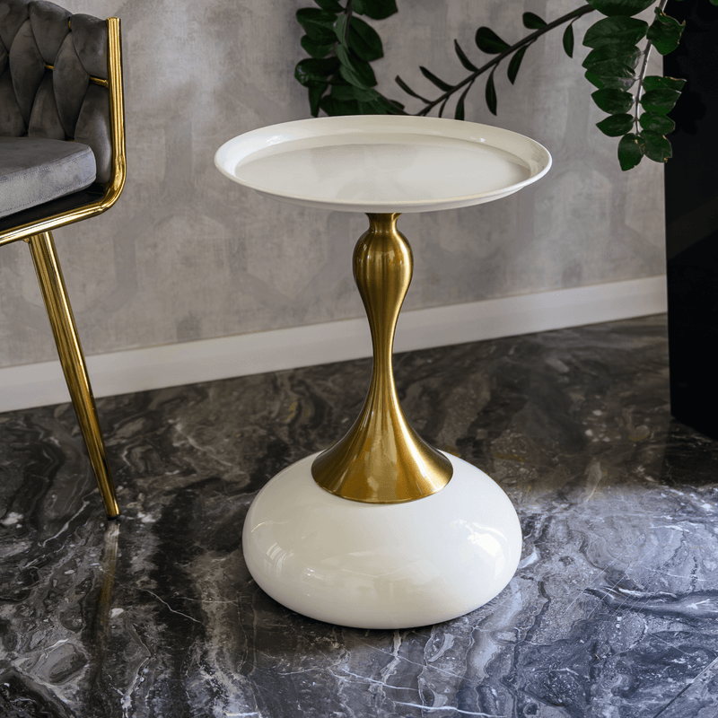 Casa si Gradina - Mobilier - Comode si corpuri - Console - Masuta auxiliara, alb Ivory/auriu, FEJ - Infinity.ro
