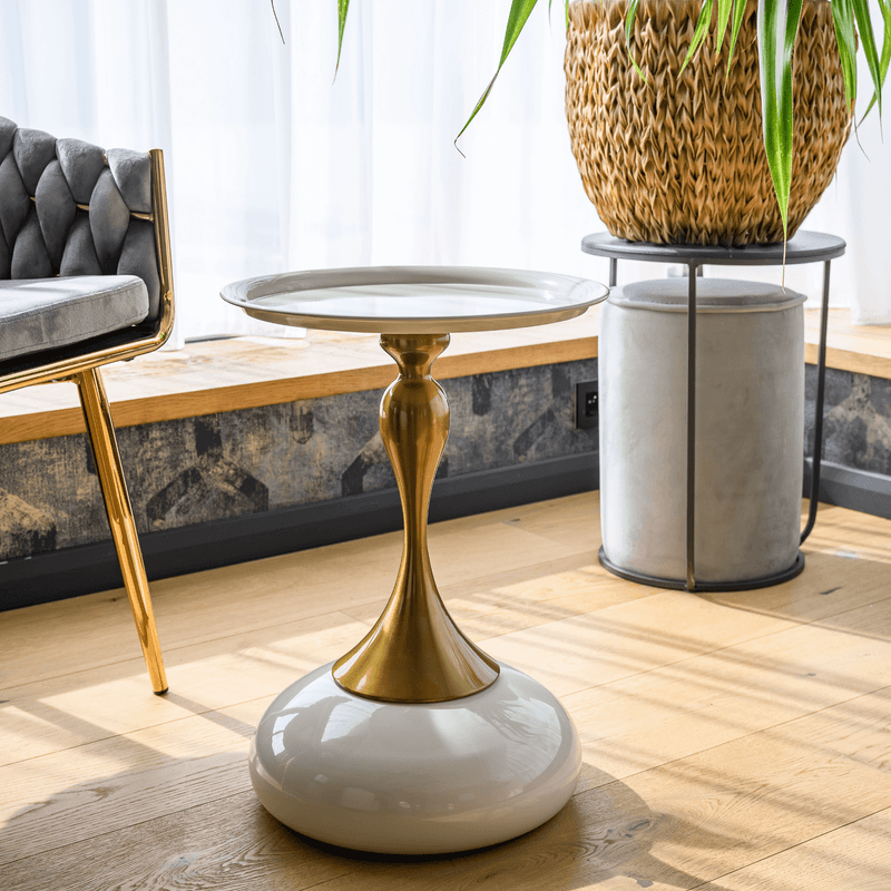 Casa si Gradina - Mobilier - Comode si corpuri - Console - Masuta auxiliara, alb Ivory/auriu, FEJ - Infinity.ro