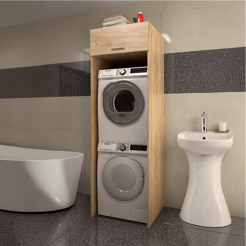 Casa si Gradina - Mobilier - Mobilier baie - Corpuri baie - Dulap deasupra masinii de spalat si uscator, stejar artisan, JERGI - Infinity.ro