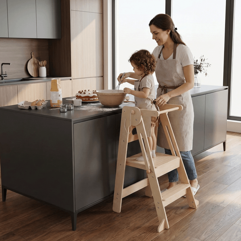 Casa si Gradina - Mobilier - Mobilier copii - Mobilier camera copiilor - Turnul de invatare pliabil Montessori, natural, URIAN - Infinity.ro