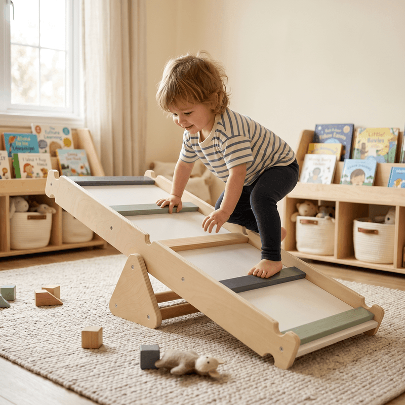Jucarii, Copii si Bebe - Jucarii si jocuri - Jucarii de exterior - Spatii de joaca si accesorii - Montessori Triunghiul Pikler 3in1, natural/mix de culori, OPRIN - Infinity.ro