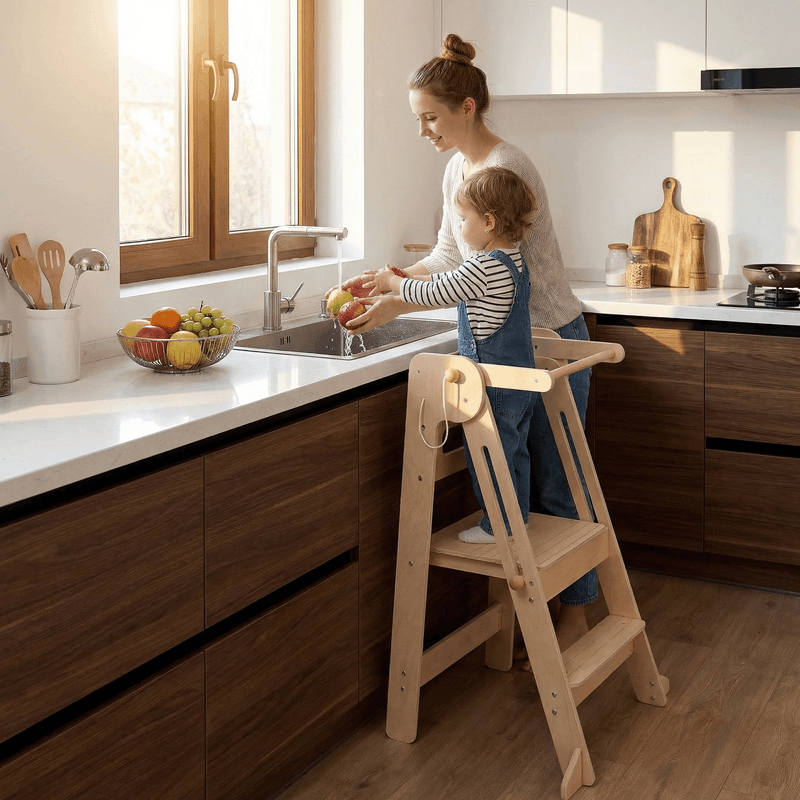 Casa si Gradina - Mobilier - Mobilier copii - Mobilier camera copiilor - Turnul de invatare pliabil Montessori, natural, URIAN - Infinity.ro