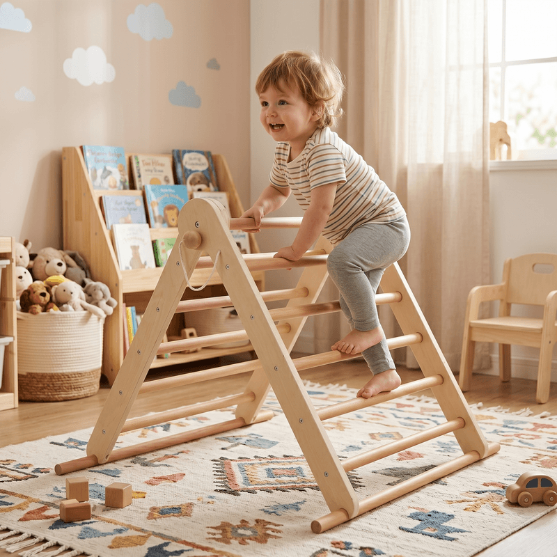 Jucarii, Copii si Bebe - Jucarii si jocuri - Jucarii de exterior - Spatii de joaca si accesorii - Montessori Triunghiul Pikler 3in1, natural/mix de culori, OPRIN - Infinity.ro