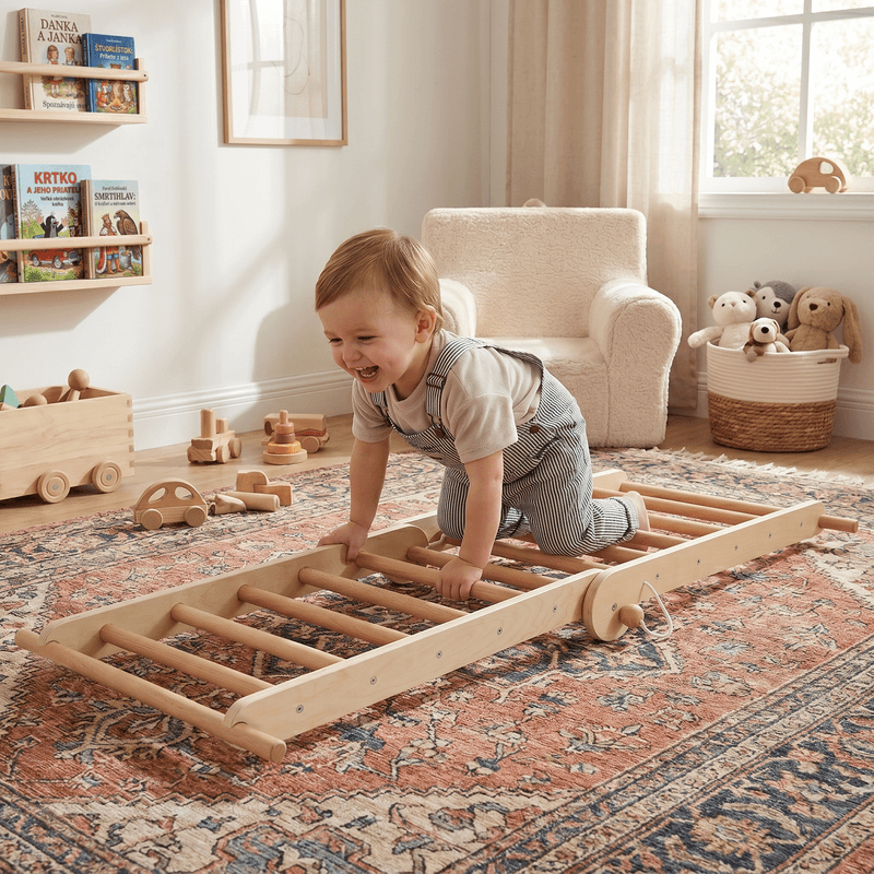 Jucarii, Copii si Bebe - Jucarii si jocuri - Jucarii de exterior - Spatii de joaca si accesorii - Montessori Triunghiul Pikler 3in1, natural/mix de culori, OPRIN - Infinity.ro
