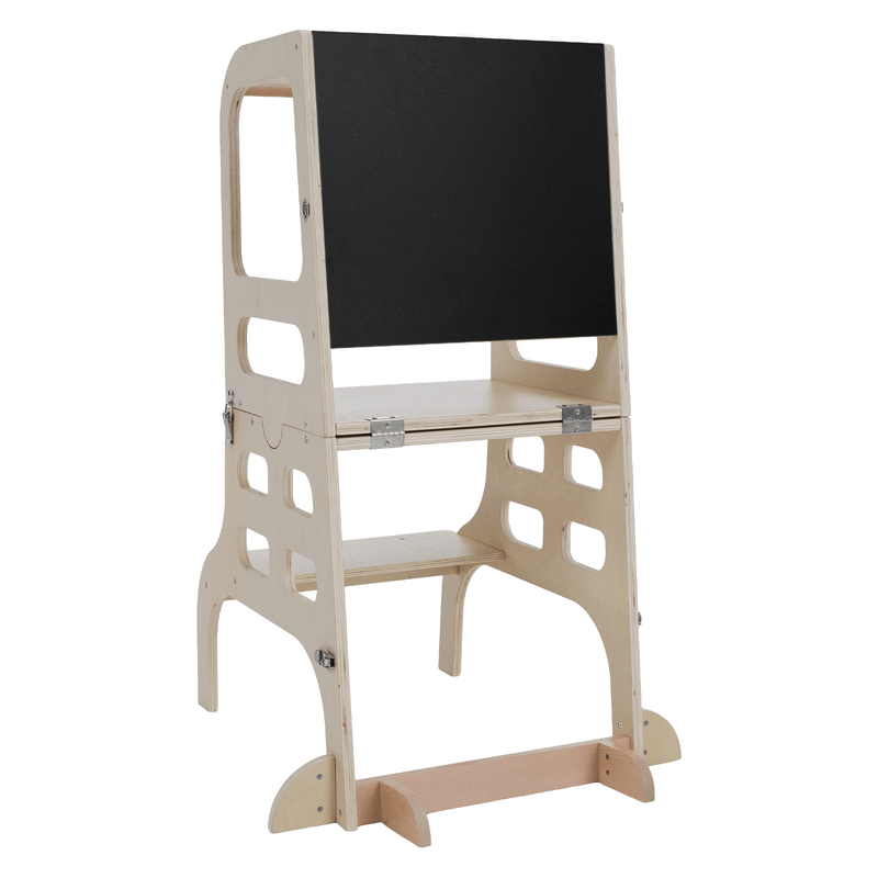 Casa si Gradina - Mobilier - Mobilier copii - Mobilier camera copiilor - Turnul de invatare Montessori 3in1 cu tabla, natural, MAGAN - Infinity.ro
