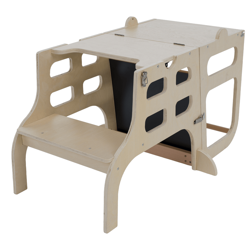 Casa si Gradina - Mobilier - Mobilier copii - Mobilier camera copiilor - Turnul de invatare Montessori 3in1 cu tabla, natural, MAGAN - Infinity.ro