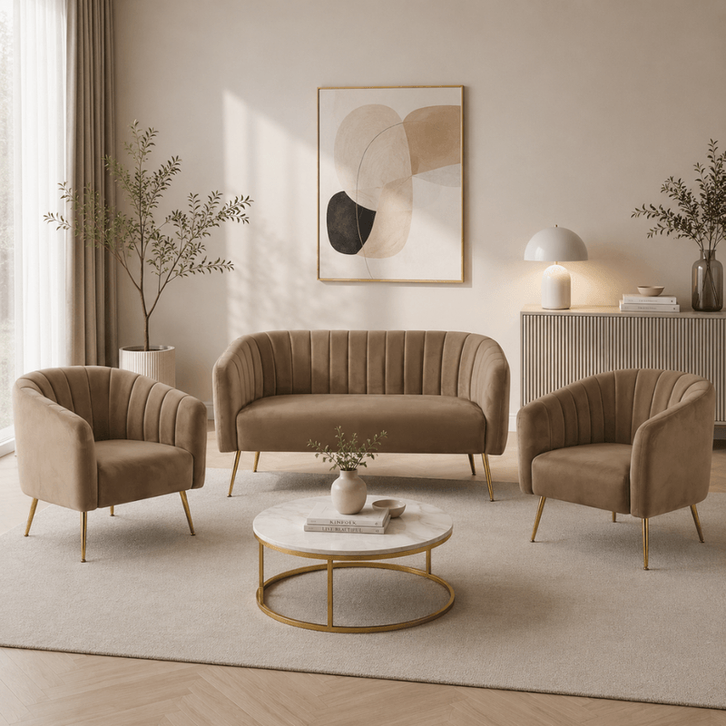 Casa si Gradina - Mobilier - Canapele si coltare - Canapele - Canapea de design cu 2 locuri, tesatura Velvet maro/gold crom-auriu, BAGY - Infinity.ro