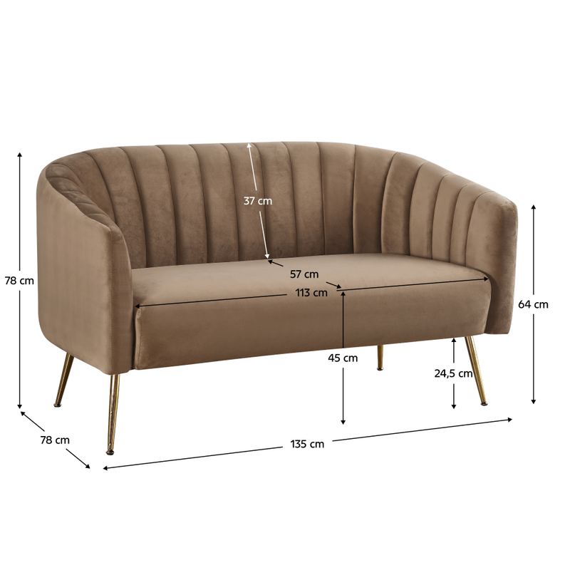 Casa si Gradina - Mobilier - Canapele si coltare - Canapele - Canapea de design cu 2 locuri, tesatura Velvet maro/gold crom-auriu, BAGY - Infinity.ro