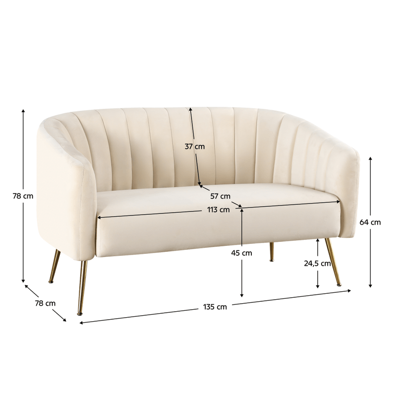 Casa si Gradina - Mobilier - Canapele si coltare - Canapele - Canapea de design cu 2 locuri, tesatura Velvet bej/gold crom-auriu, BAGY - Infinity.ro