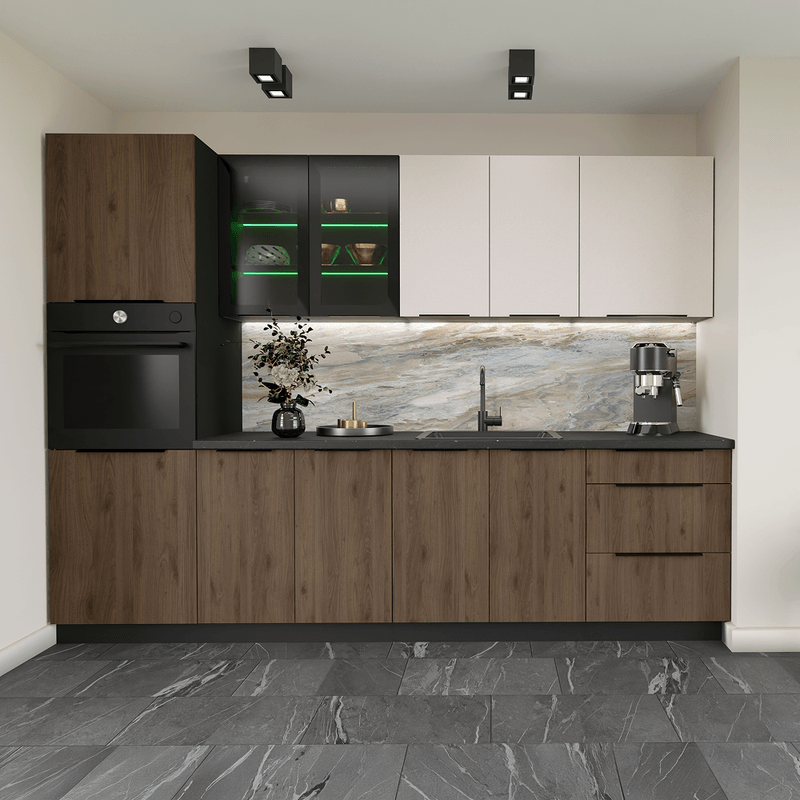 Casa si Gradina - Mobilier - Comode si corpuri - Corpuri bucatarie - Dulap inalt pentru cuptor incorporabil, negru/nuc okapi, MENZO 60 DP-210 2F - Infinity.ro