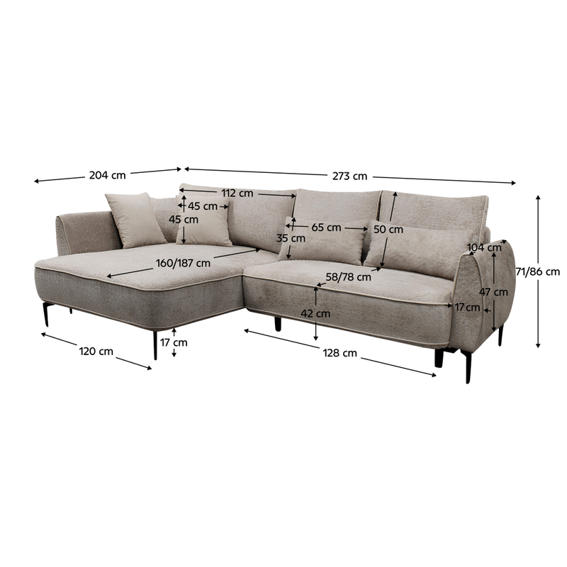 Casa si Gradina - Mobilier - Canapele si coltare - Coltare - Set canapea, gri-bej Taupe, pe stanga, MURIEL ROH - Infinity.ro