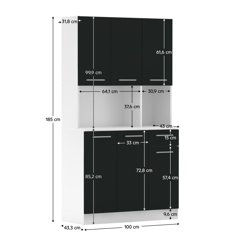 Casa si Gradina - Mobilier - Comode si corpuri - Corpuri bucatarie - Dulap de bucatarie cu sase usi, alb/negru, PELION NEW - Infinity.ro