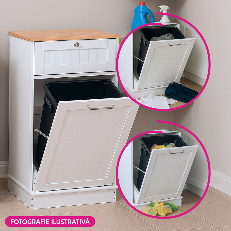 Casa si Gradina - Mobilier - Comode si corpuri - Corpuri bucatarie - Dulap cu deschidere basculanta cu cos de gunoi, alb/bambus, DELINS TYP 1 - Infinity.ro