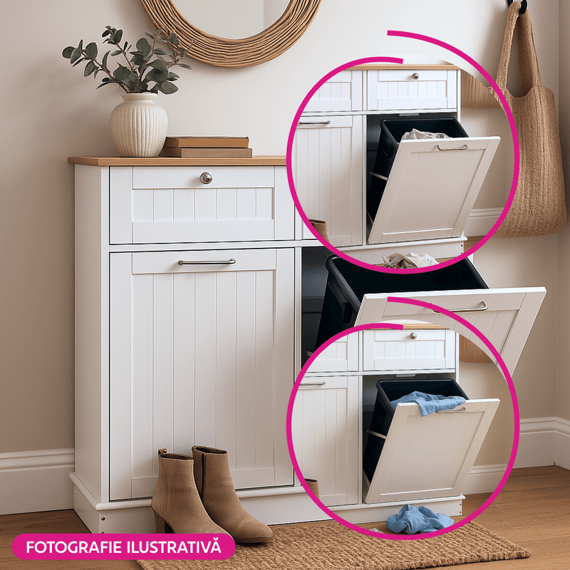 Casa si Gradina - Mobilier - Comode si corpuri - Corpuri bucatarie - Dulap basculant cu cos de gunoi, alb/bambus, DELINS TYP 2 - Infinity.ro