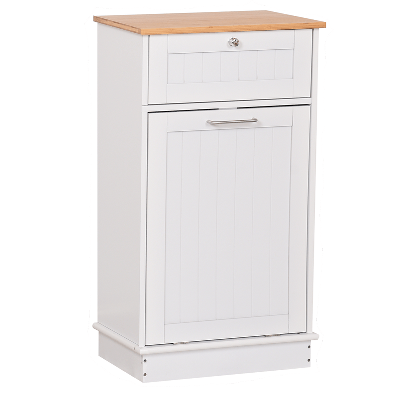Casa si Gradina - Mobilier - Comode si corpuri - Corpuri bucatarie - Dulap cu deschidere basculanta cu cos de gunoi, alb/bambus, DELINS TYP 1 - Infinity.ro