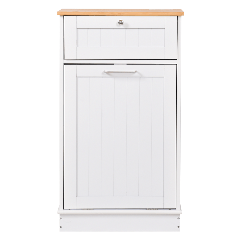Casa si Gradina - Mobilier - Comode si corpuri - Corpuri bucatarie - Dulap cu deschidere basculanta cu cos de gunoi, alb/bambus, DELINS TYP 1 - Infinity.ro