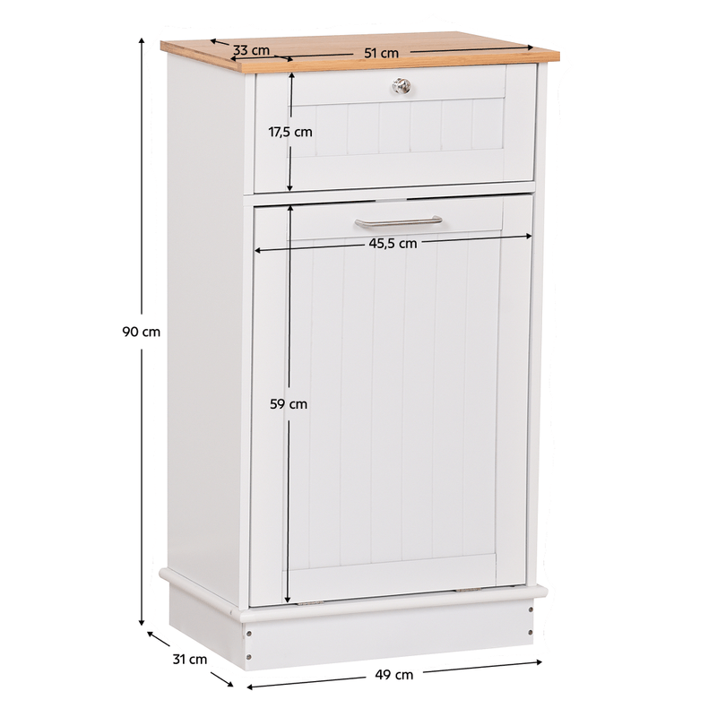 Casa si Gradina - Mobilier - Comode si corpuri - Corpuri bucatarie - Dulap cu deschidere basculanta cu cos de gunoi, alb/bambus, DELINS TYP 1 - Infinity.ro