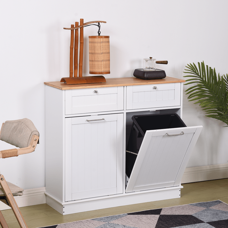 Casa si Gradina - Mobilier - Comode si corpuri - Corpuri bucatarie - Dulap basculant cu cos de gunoi, alb/bambus, DELINS TYP 2 - Infinity.ro