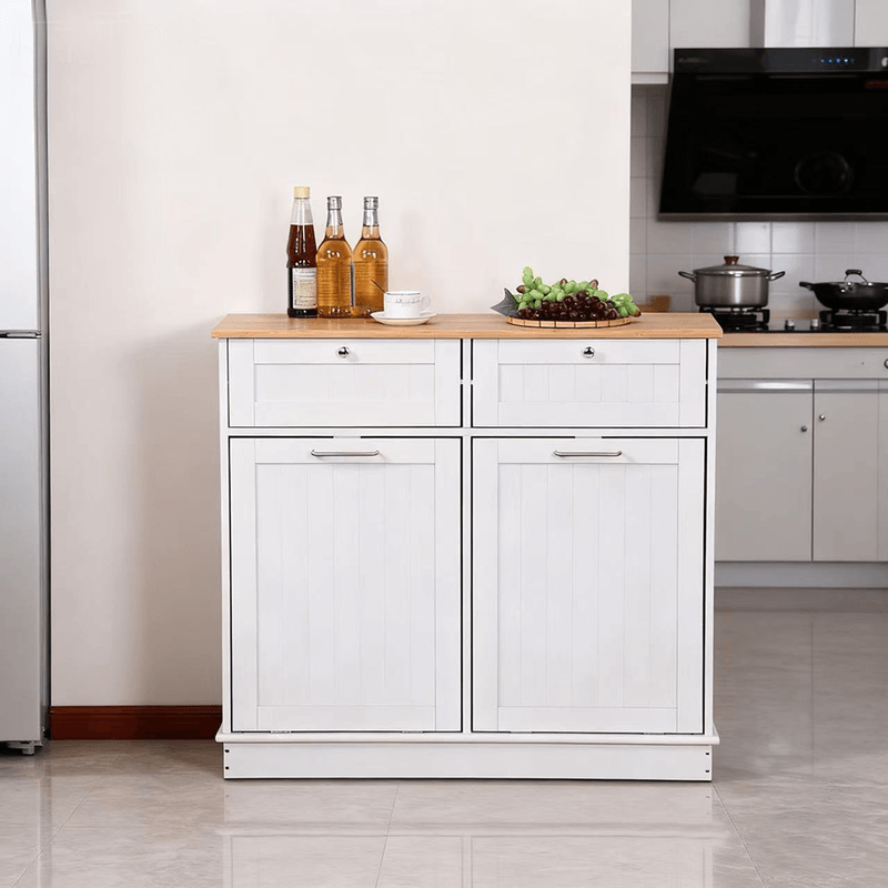 Casa si Gradina - Mobilier - Comode si corpuri - Corpuri bucatarie - Dulap basculant cu cos de gunoi, alb/bambus, DELINS TYP 2 - Infinity.ro