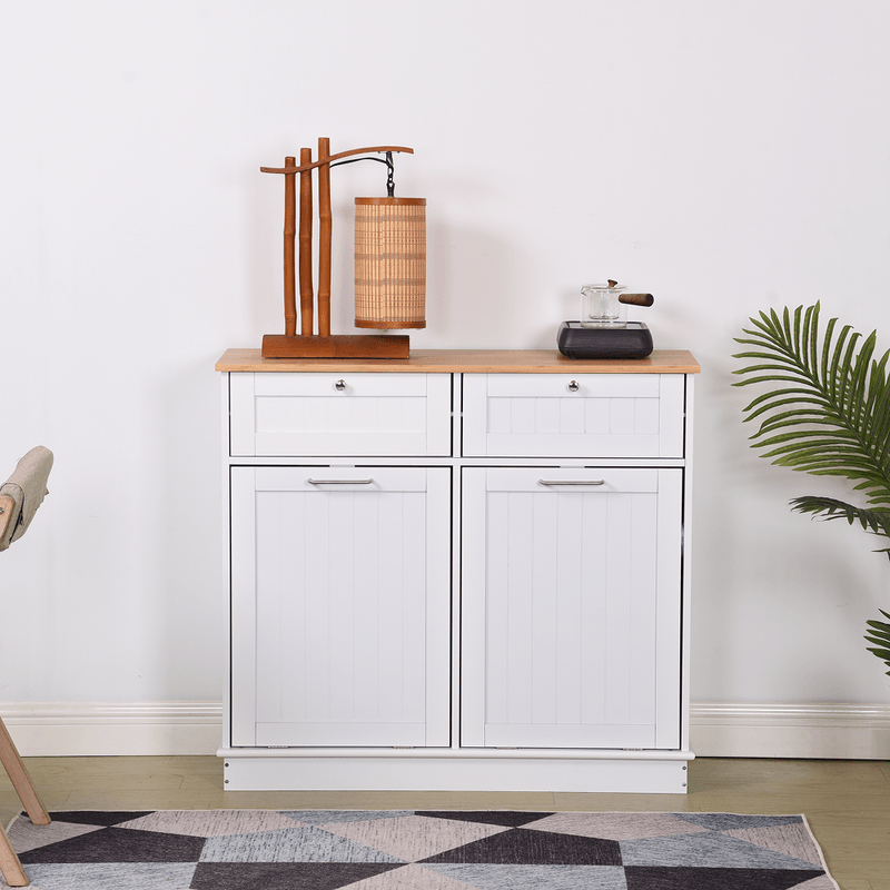 Casa si Gradina - Mobilier - Comode si corpuri - Corpuri bucatarie - Dulap basculant cu cos de gunoi, alb/bambus, DELINS TYP 2 - Infinity.ro