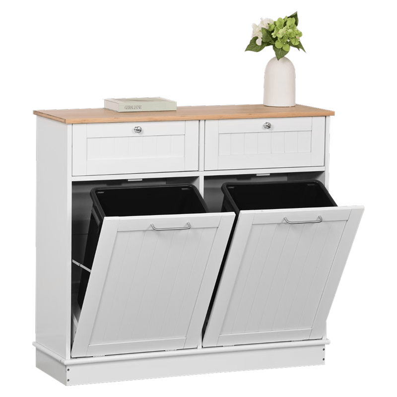Casa si Gradina - Mobilier - Comode si corpuri - Corpuri bucatarie - Dulap basculant cu cos de gunoi, alb/bambus, DELINS TYP 2 - Infinity.ro