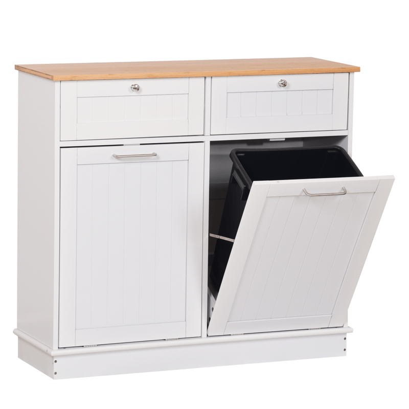 Casa si Gradina - Mobilier - Comode si corpuri - Corpuri bucatarie - Dulap basculant cu cos de gunoi, alb/bambus, DELINS TYP 2 - Infinity.ro