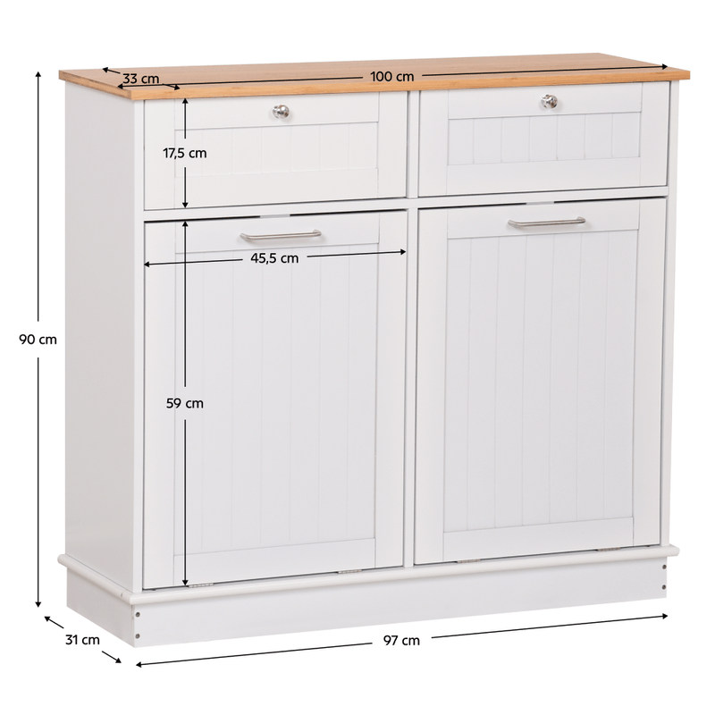 Casa si Gradina - Mobilier - Comode si corpuri - Corpuri bucatarie - Dulap basculant cu cos de gunoi, alb/bambus, DELINS TYP 2 - Infinity.ro