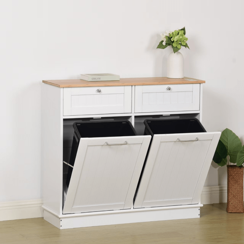 Casa si Gradina - Mobilier - Comode si corpuri - Corpuri bucatarie - Dulap basculant cu cos de gunoi, alb/bambus, DELINS TYP 2 - Infinity.ro