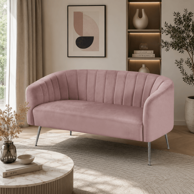 Casa si Gradina - Mobilier - Canapele si coltare - Canapele - Canapea de design cu 2 locuri, tesatura Velvet roz/crom-argintiu, BAGY - Infinity.ro