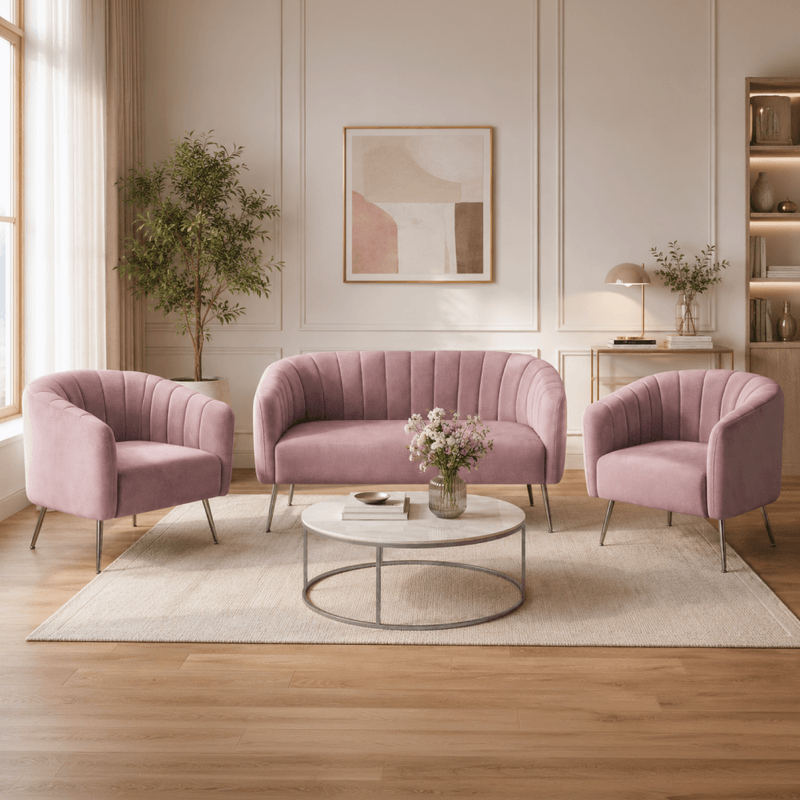 Casa si Gradina - Mobilier - Canapele si coltare - Canapele - Canapea de design cu 2 locuri, tesatura Velvet roz/crom-argintiu, BAGY - Infinity.ro