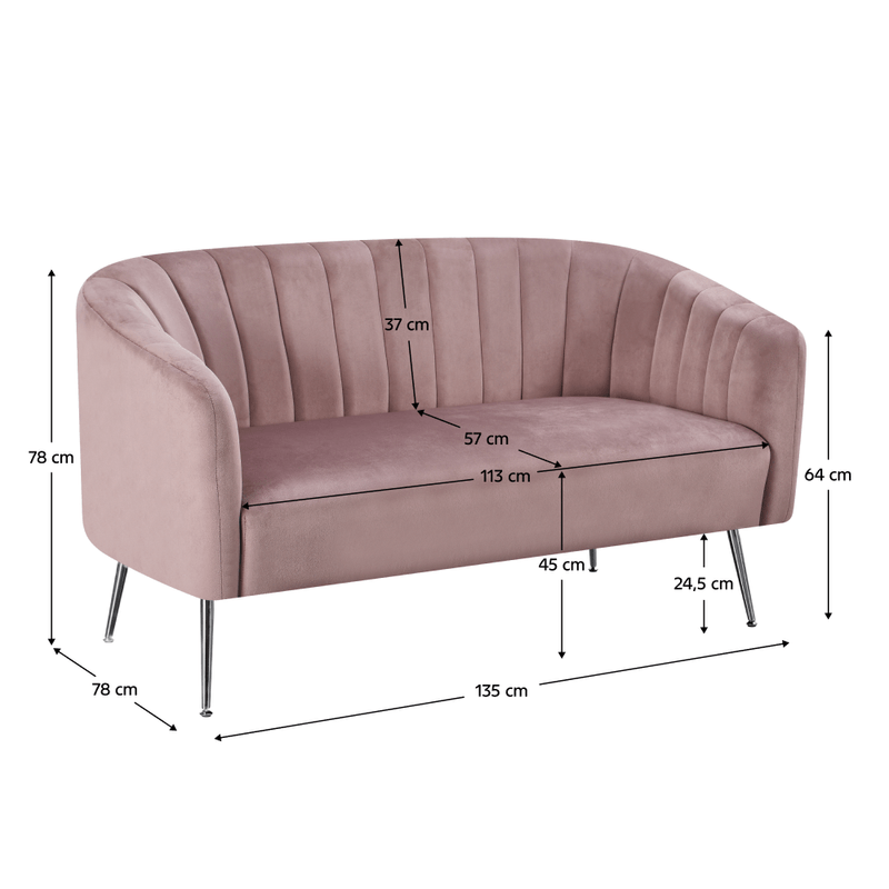 Casa si Gradina - Mobilier - Canapele si coltare - Canapele - Canapea de design cu 2 locuri, tesatura Velvet roz/crom-argintiu, BAGY - Infinity.ro
