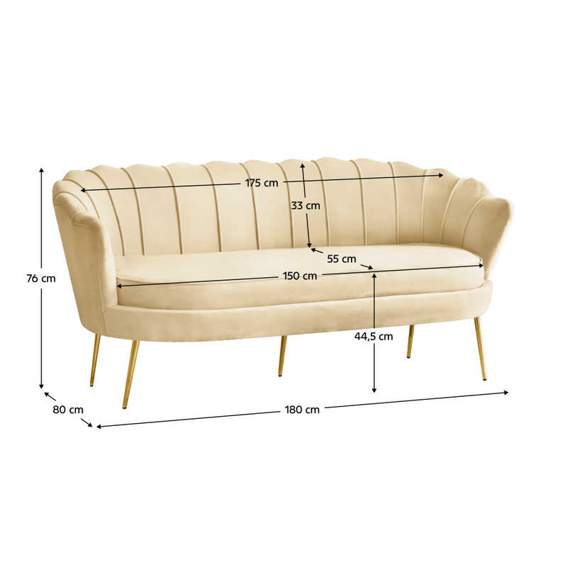 Casa si Gradina - Mobilier - Canapele si coltare - Canapele - Canapea de lux, cu 3 locuri, tesatura Velvet bej/auriu, Art-deco, NOBLEO TYP 2 - Infinity.ro