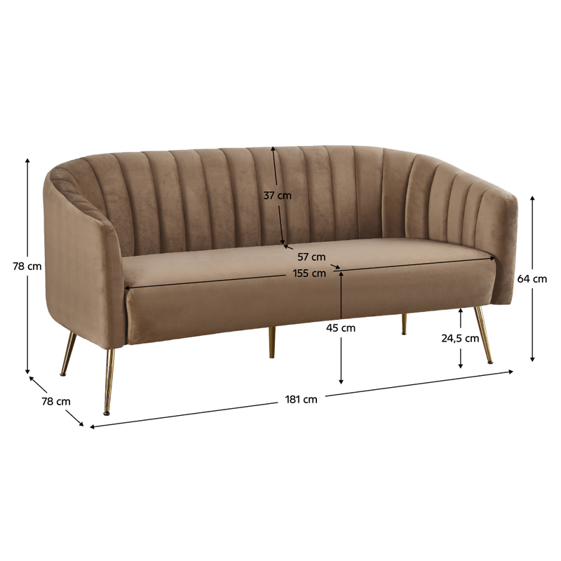 Casa si Gradina - Mobilier - Canapele si coltare - Canapele - Canapea de design cu 3 locuri, tesatura Velvet maro/gold crom-auriu, BAGY - Infinity.ro