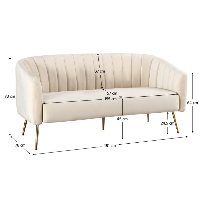 Casa si Gradina - Mobilier - Canapele si coltare - Canapele - Canapea de design cu 3 locuri, tesatura Velvet bej/gold crom-auriu, BAGY - Infinity.ro
