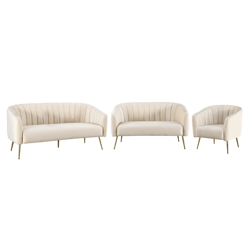 Casa si Gradina - Mobilier - Canapele si coltare - Canapele - Canapea de design cu 3 locuri, tesatura Velvet bej/gold crom-auriu, BAGY - Infinity.ro