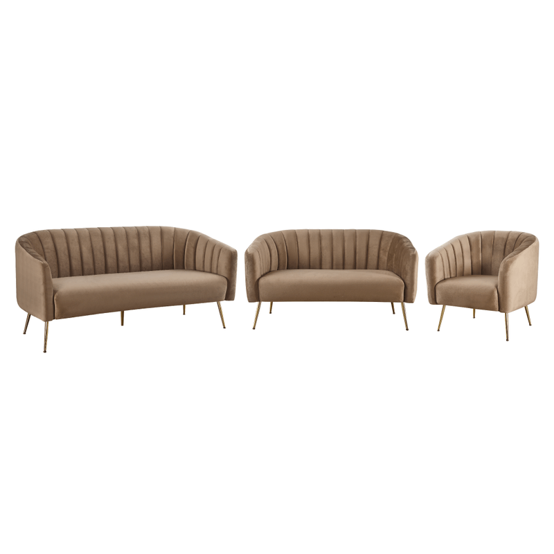 Casa si Gradina - Mobilier - Canapele si coltare - Canapele - Canapea de design cu 3 locuri, tesatura Velvet maro/gold crom-auriu, BAGY - Infinity.ro