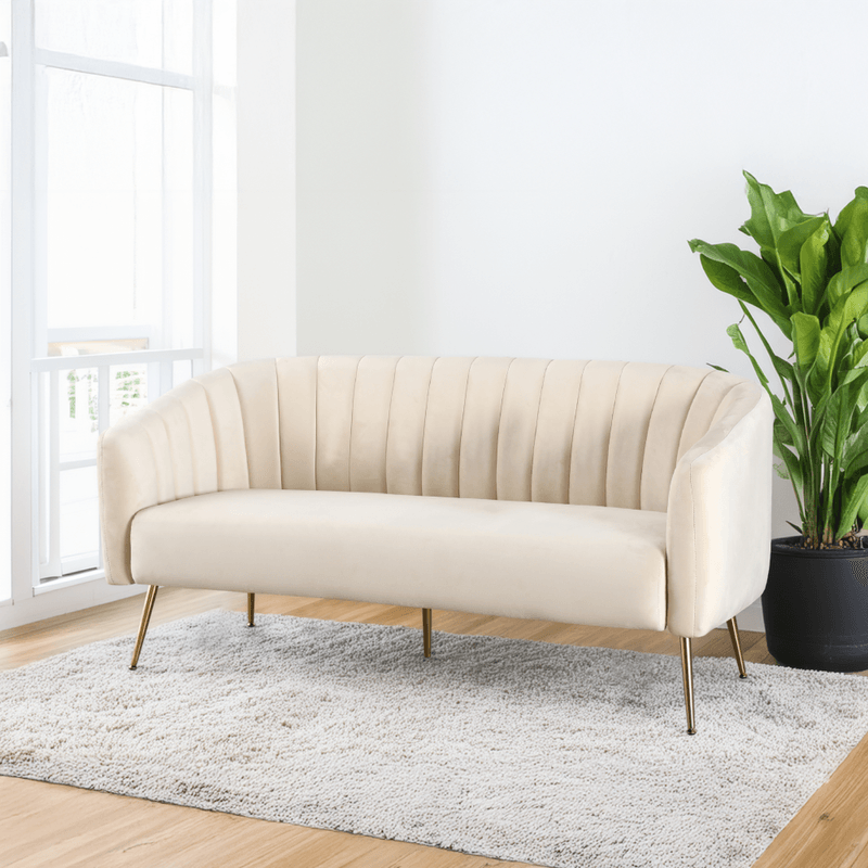 Casa si Gradina - Mobilier - Canapele si coltare - Canapele - Canapea de design cu 3 locuri, tesatura Velvet bej/gold crom-auriu, BAGY - Infinity.ro