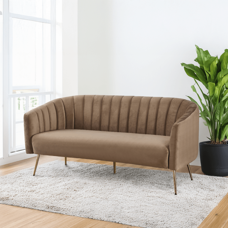 Casa si Gradina - Mobilier - Canapele si coltare - Canapele - Canapea de design cu 3 locuri, tesatura Velvet maro/gold crom-auriu, BAGY - Infinity.ro