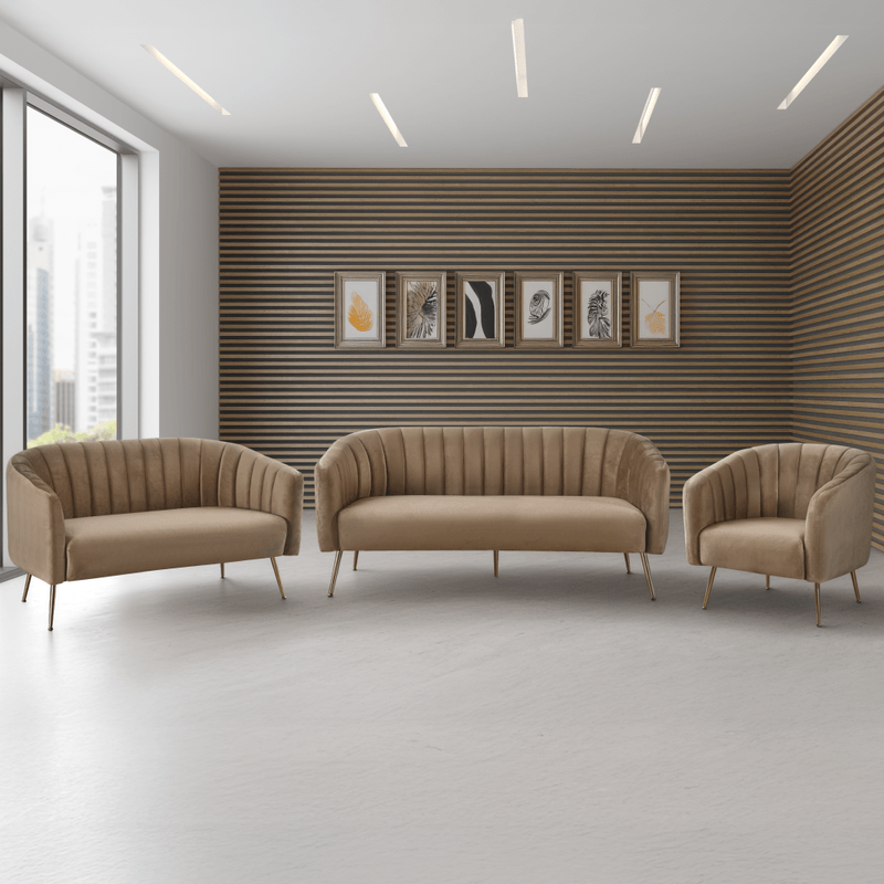 Casa si Gradina - Mobilier - Canapele si coltare - Canapele - Canapea de design cu 3 locuri, tesatura Velvet maro/gold crom-auriu, BAGY - Infinity.ro
